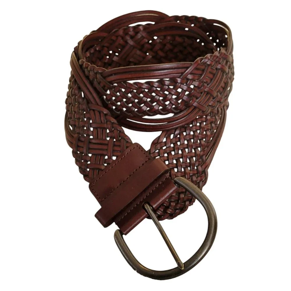 Chocolate Brown Leather Woven Braided Wide Western Rockabilly Belt NEW